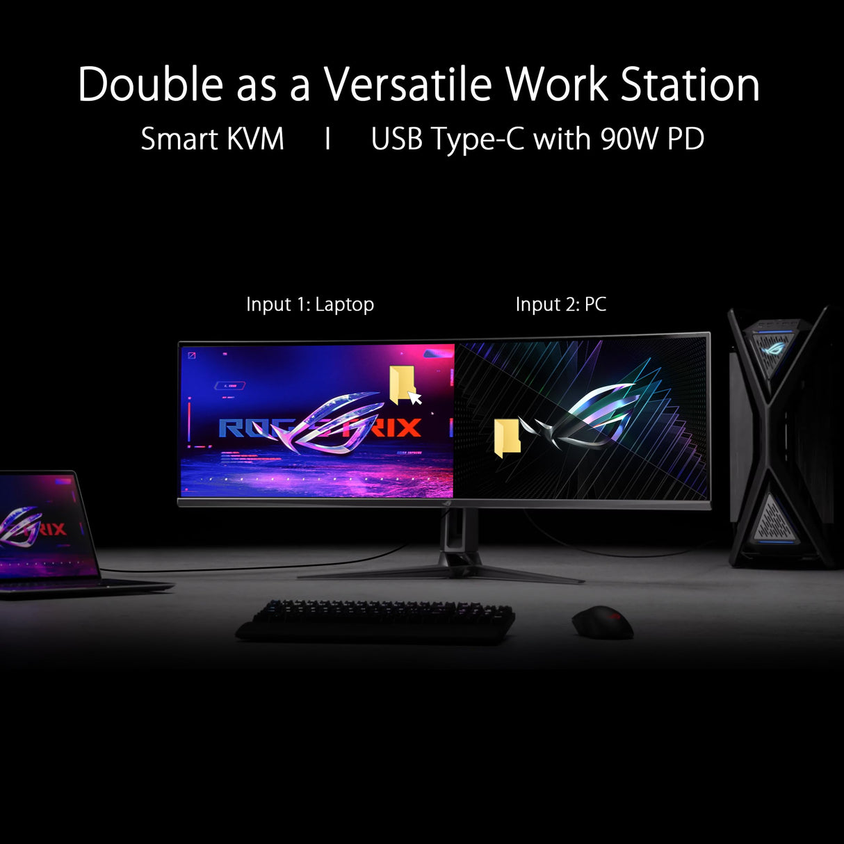 ASUS ROG Swift OLED PG49WCD Monitor Gaming QD-OLED Curvo, 49', 144 Hz, 0,03 ms, Compatible con G-Sync, disipador Personalizado, ROG Smart KVM, 90 W Type-C, DisplayWidget Center