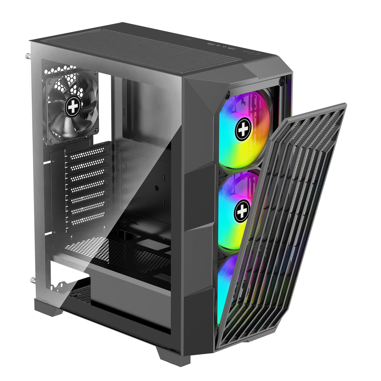 Xilence Xilent Breeze II X812.ARGB - Carcasa para Ordenador de Videojuegos (3 Ventiladores ARGB de 120 mm, 1 Ventilador PWM de 120 mm, Carcasa para Torre ATX, Panel Lateral de Cristal, Elegante Malla
