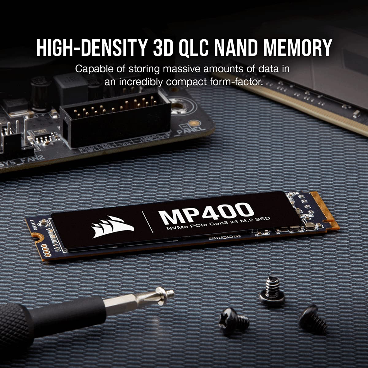 Corsair MP400 8TB Gen3 PCIe x4 NVMe M.2 SSD (Velocidades de Lectura Secuencial de hasta 3.400 MB/s y de Escritura Secuencial de 3.000 MB/s, 3D QLC NAND de Alta Densidad) Negro