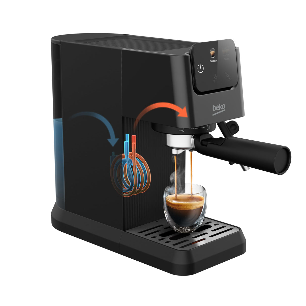 Beko CEP5302B - Cafetera espresso manual, espumador de leche integrado, 1,1 L, 15 bar, negro, 14,5 x 42,5 x 35,5 h