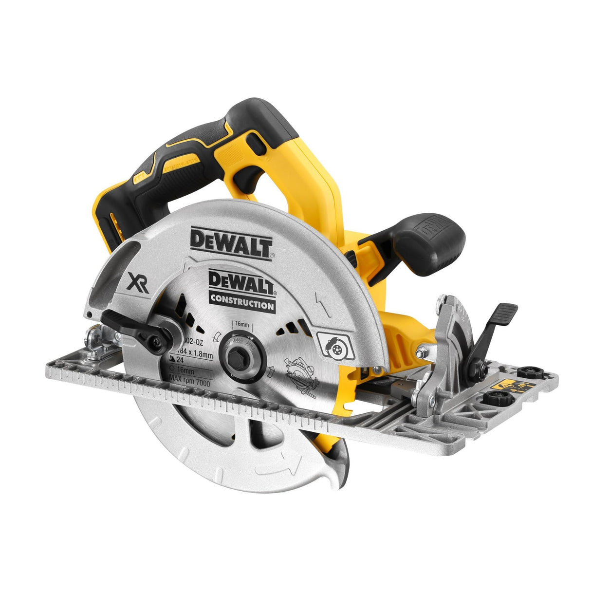 DEWALT XR 18V Sierra Circular Sin Escobillas 184mm, Compatible con Guía, Corte Profundo 58mm, Ajuste sin Herramientas, Caja TSTAK, LED, Extracción de Polvo AirLock, Solo Cuerpo – DCS572NT-XJ