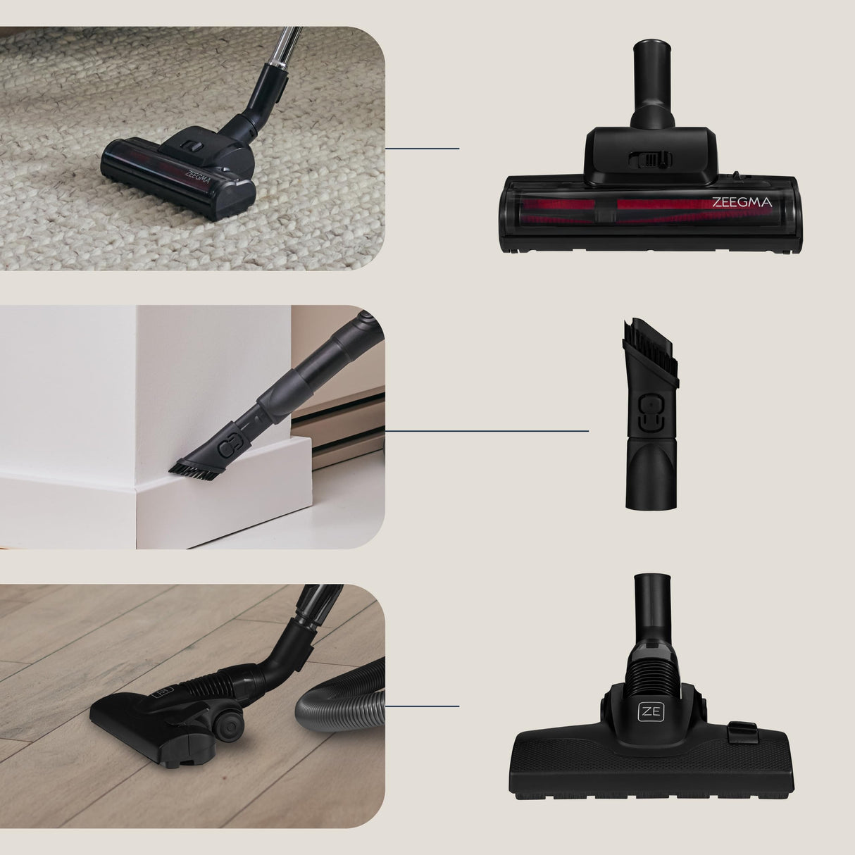 ZEEGMA ZONDER VERRE FLOW Aspiradora Sin Bolsa 2 Filtros Higiénicos Para Alérgicos Succión 21000 Pa, Cepillo para Parquet, Turbobrush, 800 W Cable 9m, Funcionamiento Silencioso Cartuchos Aromáticos