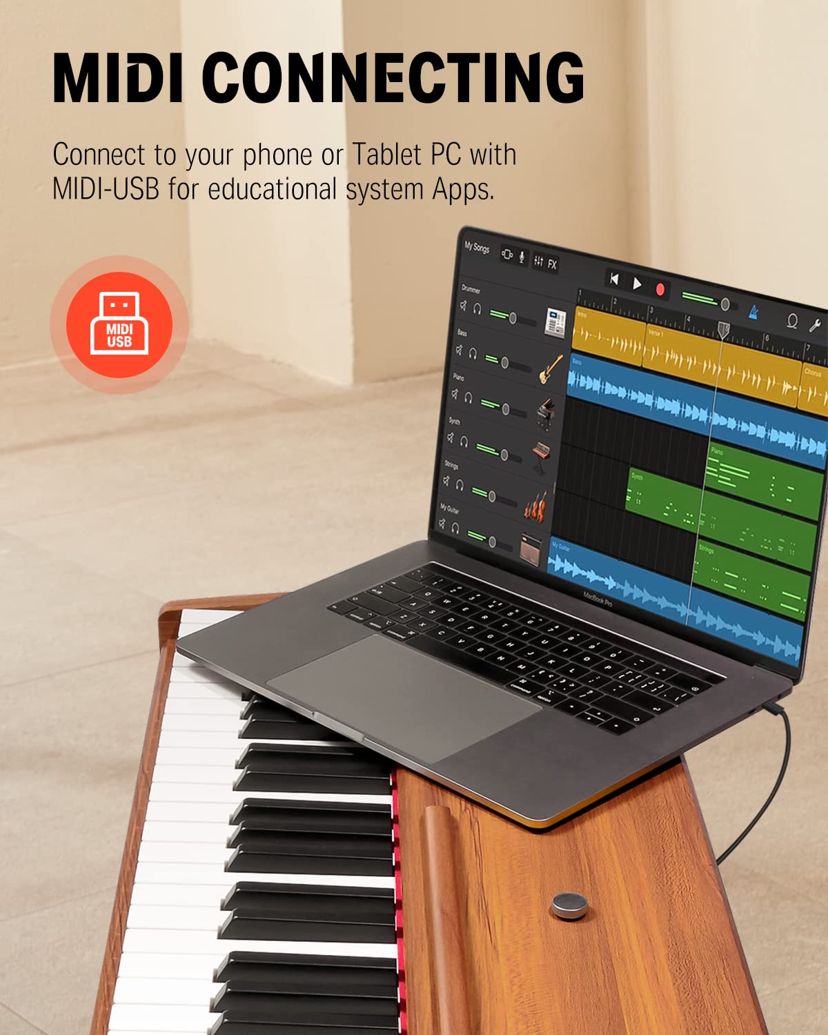 Donner DDP-80 Teclado de Piano Marrón Madera Digital 88 Teclas Ponderadas, Acción de Martillo II, Doméstico de Tamaño Completo con Soporte, Triple Pedal, Conexión MIDI