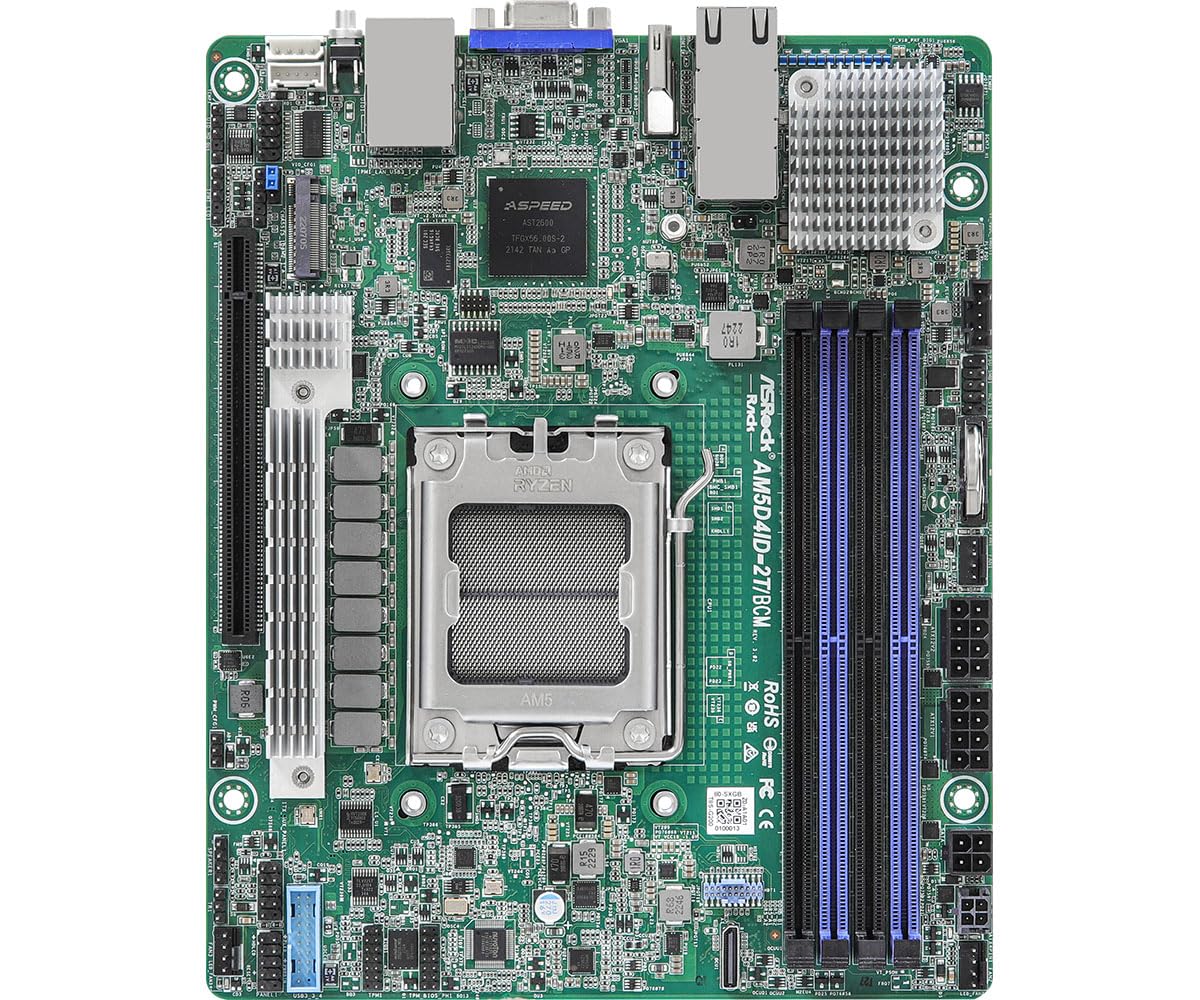 ASRock Rack AM5D4ID-2T/BCM Deep Mini-ITX - Placa Base para Servidor AMD Ryzen 7000 AM5 (LGA 1718) KNOLL3 X300 Dual 10G LAN