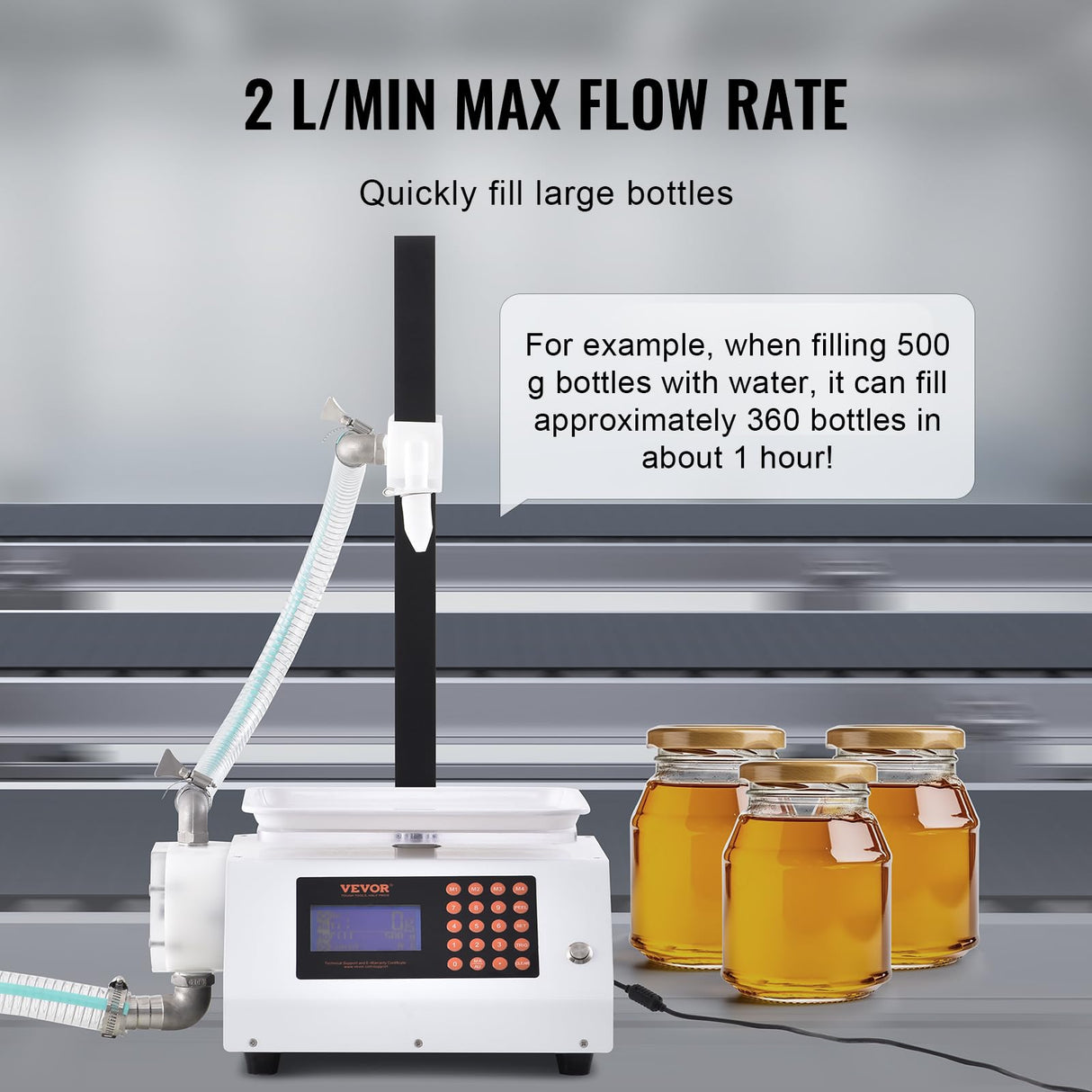 VEVOR Máquina Automática de Llenado de Líquidos Capacidad de Pesaje 50-5000 g Llenadora de Botellas Bomba Peristáltica de Control Digital para Leche, Agua, Vino, Bebidas, Salsa de Soja, Boquilla Única