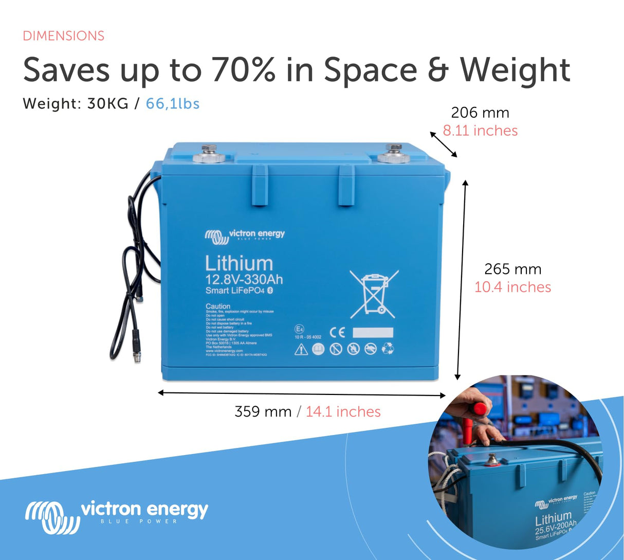 Victron Energy Smart 12.8-Voltios 330Ah Batería de Litio LiFePO4