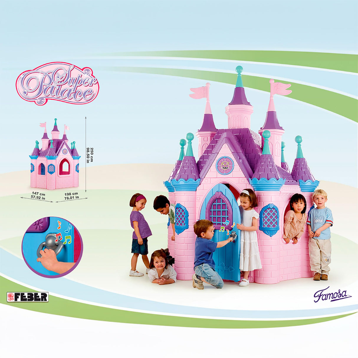 FEBER - Super Palace Palacio Infantil, Picaporte con Sonidos, Colores Luminosos y Resistentes a la Luz, Gran Resistencia y Fácil Montaje, Niños Desde 3 hasta los 10 años, Famosa (800003254)