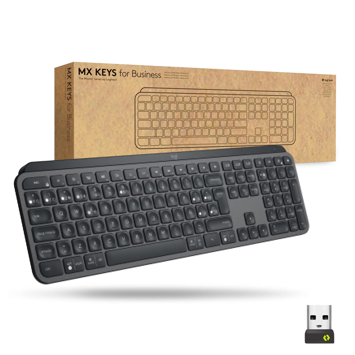 Logitech MX Keys for Business, Teclado retroiluminado inalámbrico, Teclas silenciosas para pulsaciones perfectas, Logi Bolt, Bluetooth, Recargable, Windows/Mac/Chrome/Linux, QWERTY Español - Gris