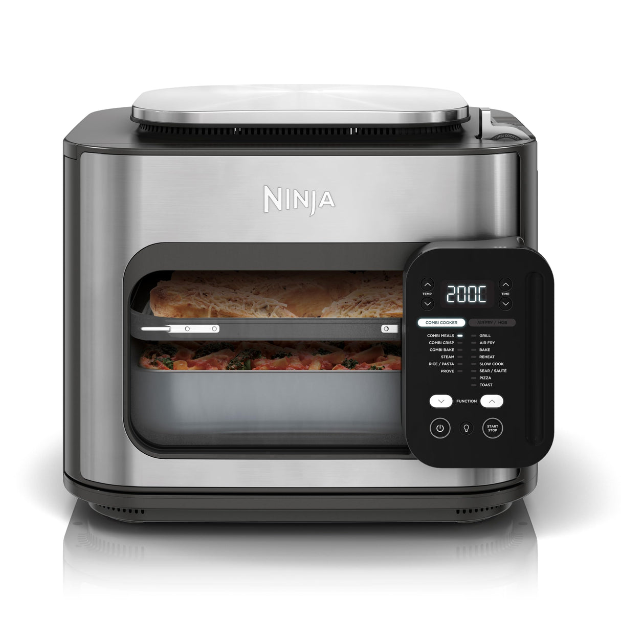 Ninja Combi Olla eléctrica multifunción 12 en 1, Horno, Freidora de aire, comidas familiares en 15 min*, incluye bandeja para hornear, fuente de horno y guía de recetas, gris, SFP700EU