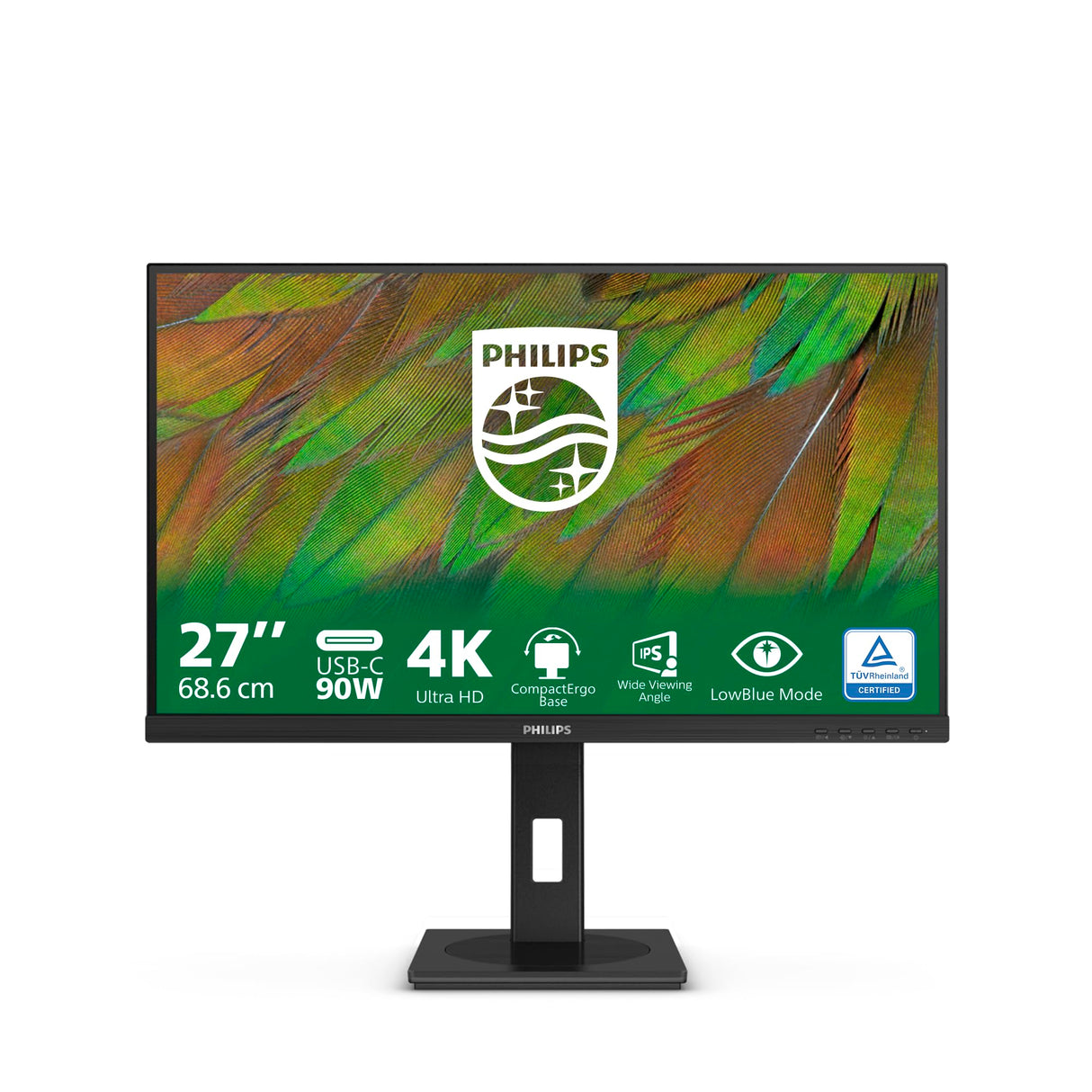 Philips 27B1U3900 Monitor 27" UHD, WLED, 60Hz, IPS, 4 ms GtG, Adaptive Sync., TUV Eye Comfort, Altavoces, Altura Ajustable (3840x2160, 2X HDMI 2.0, 1x DP 1.4, USB-C) Negro