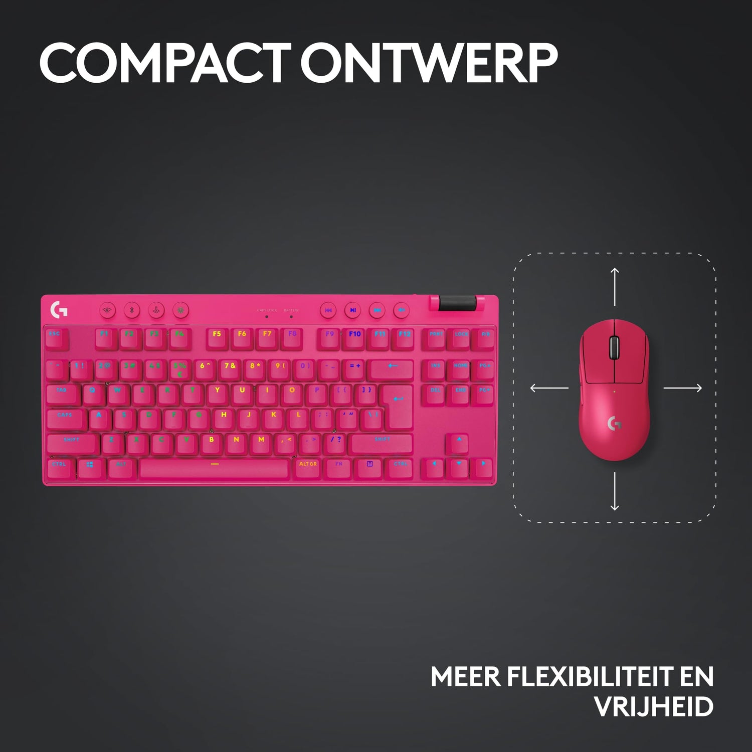 Logitech G Pro X TKL Lightspeed, Teclado inalámbrico para Gaming - Magenta - FRA - Tactile