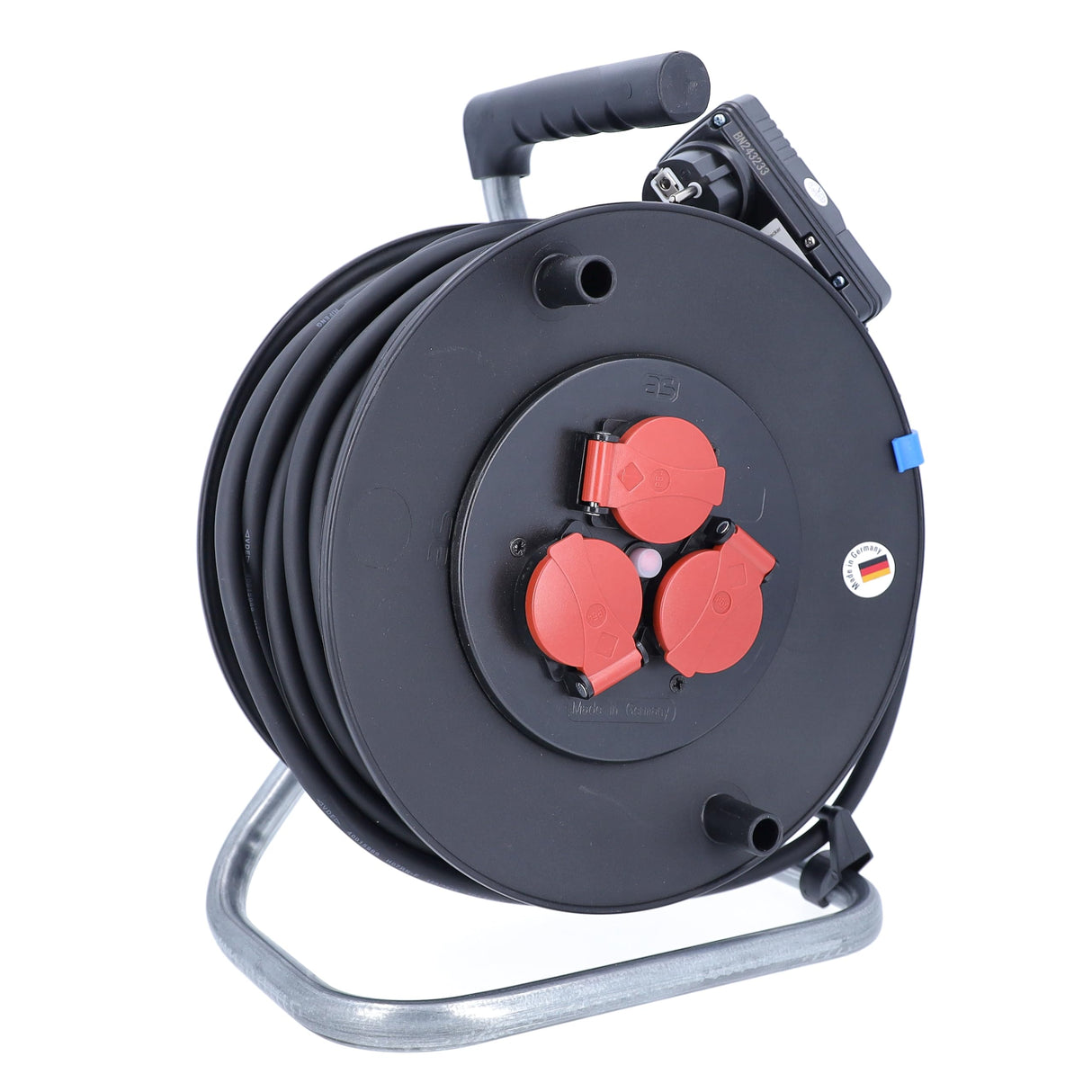 as - Schwabe enrollacables de 40 m H07RN-F 3G1,5-3 tomas con tapas de protección - interruptor diferencial PRCD 30mA - Protegido frente a salpicaduras de agua IP44 - Made in Germany, 10829