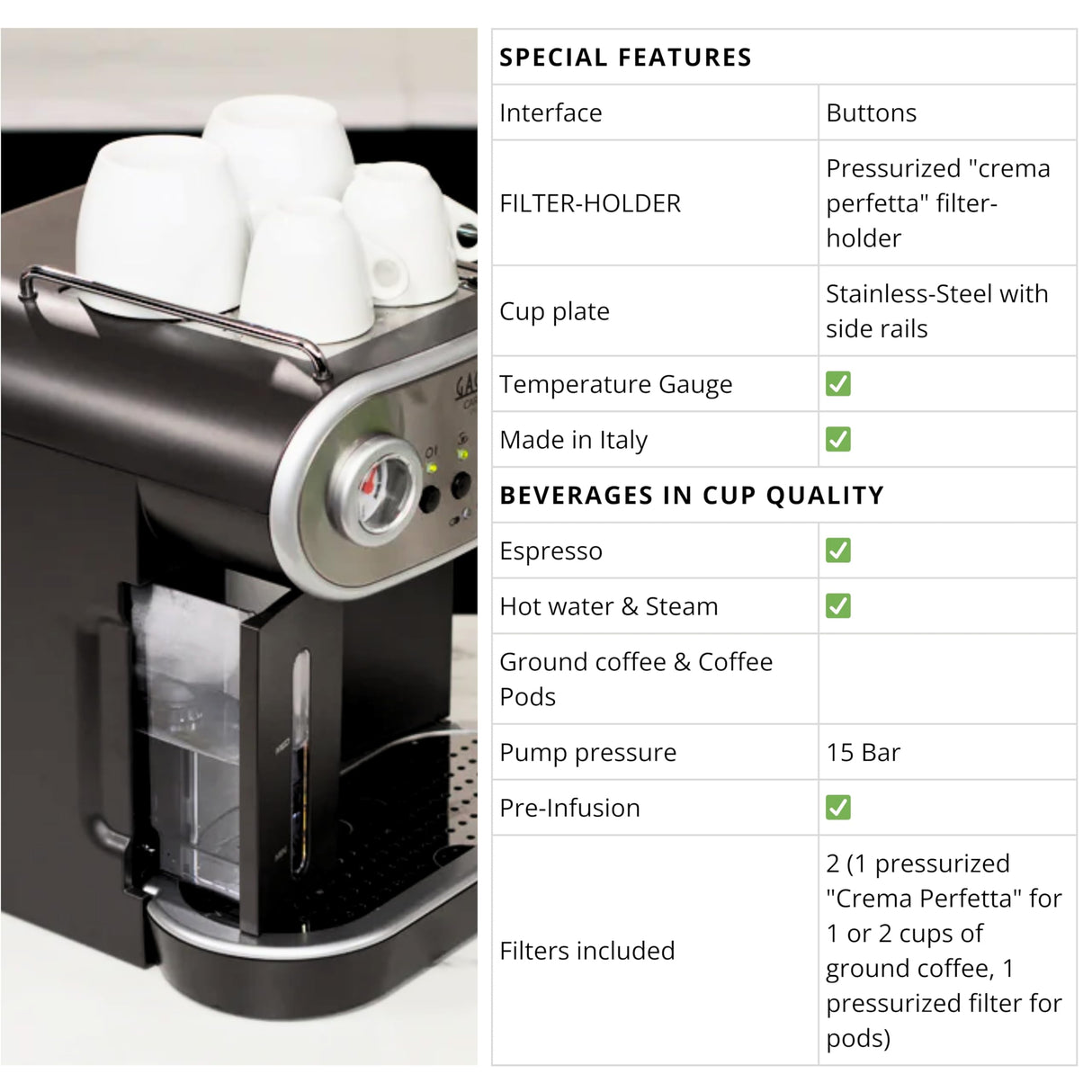 Gaggia Cafetera manual Carezza Deluxe RI8525/01 para café molido y cápsulas, 230 V, 50 Hz, 1900 W, gris/negra
