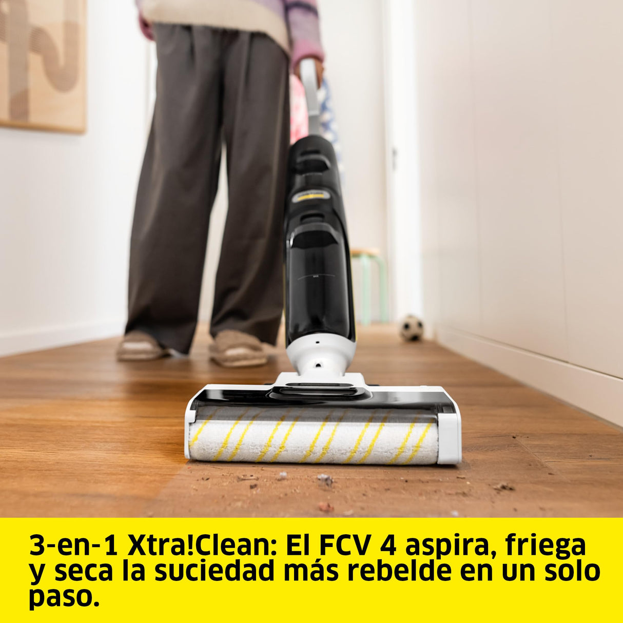 Kärcher fregona aspiradora FCV 4, fregona aspiradora inalámbrica con 4 Modos de Limpieza, duración de la batería: Aprox. 45 Minutos, Rendimiento por Carga de batería: Aprox. 200 m²