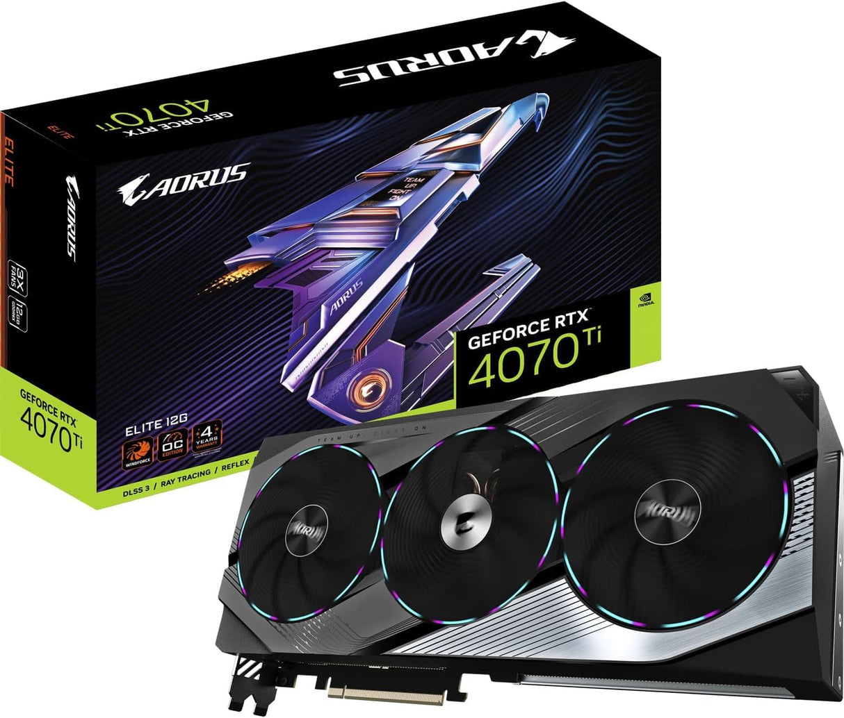 GIGABYTE GeForce RTX 4070 Ti AORUS ELITE - 12GB DDRX6 21Gbps 192bit, PCI-E 4.0, Core 2655Mhz, RGB, Anti-sag bracket, DisplayPort 1.4, HDMI 2.1a, NVIDIA DLSS 3, GV-N407TAORUS E-12GD