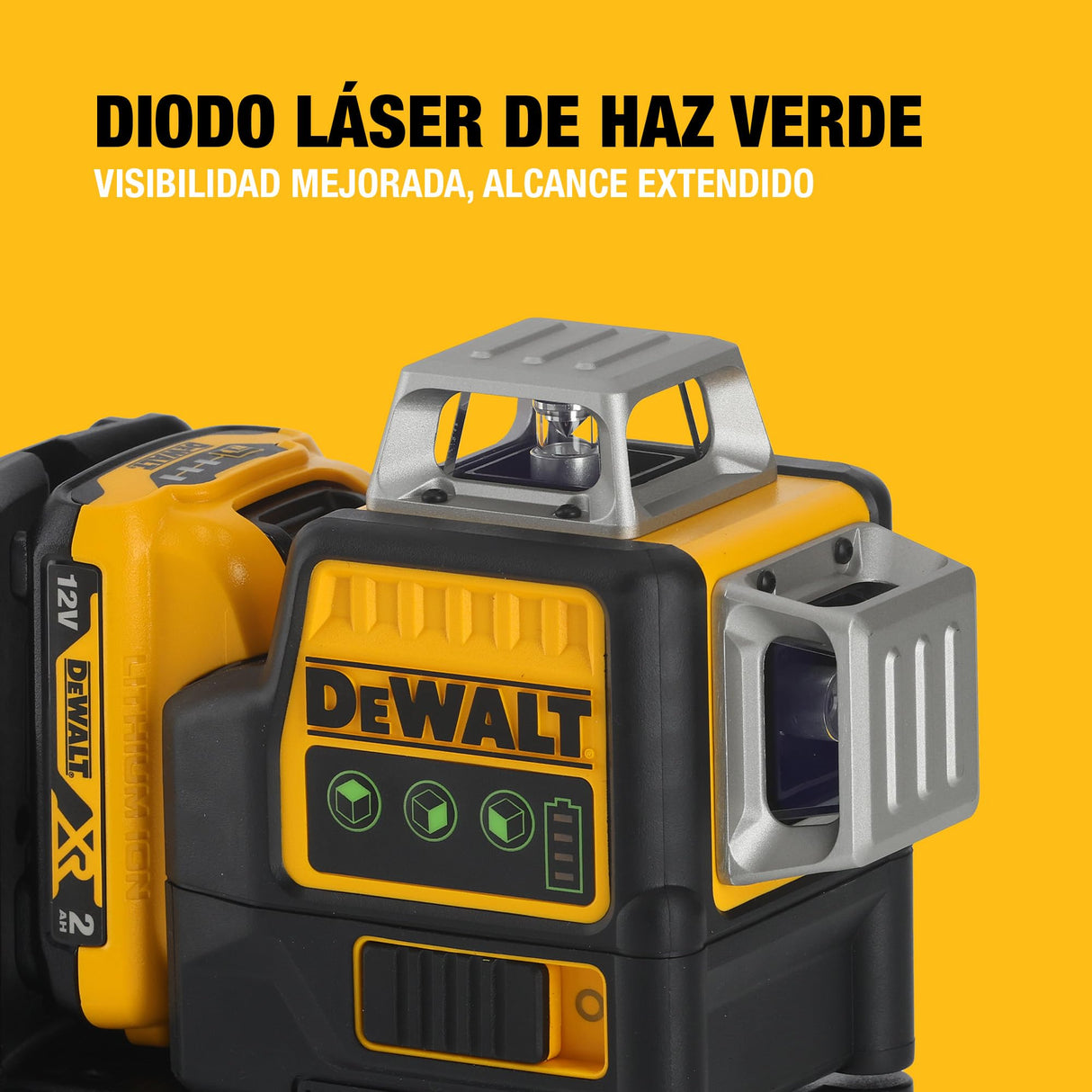 DEWALT Nivel Láser de Línea Cruzada Verde, 12V XR, 3x 360º con batería 2Ah, DCE089D1G-QW