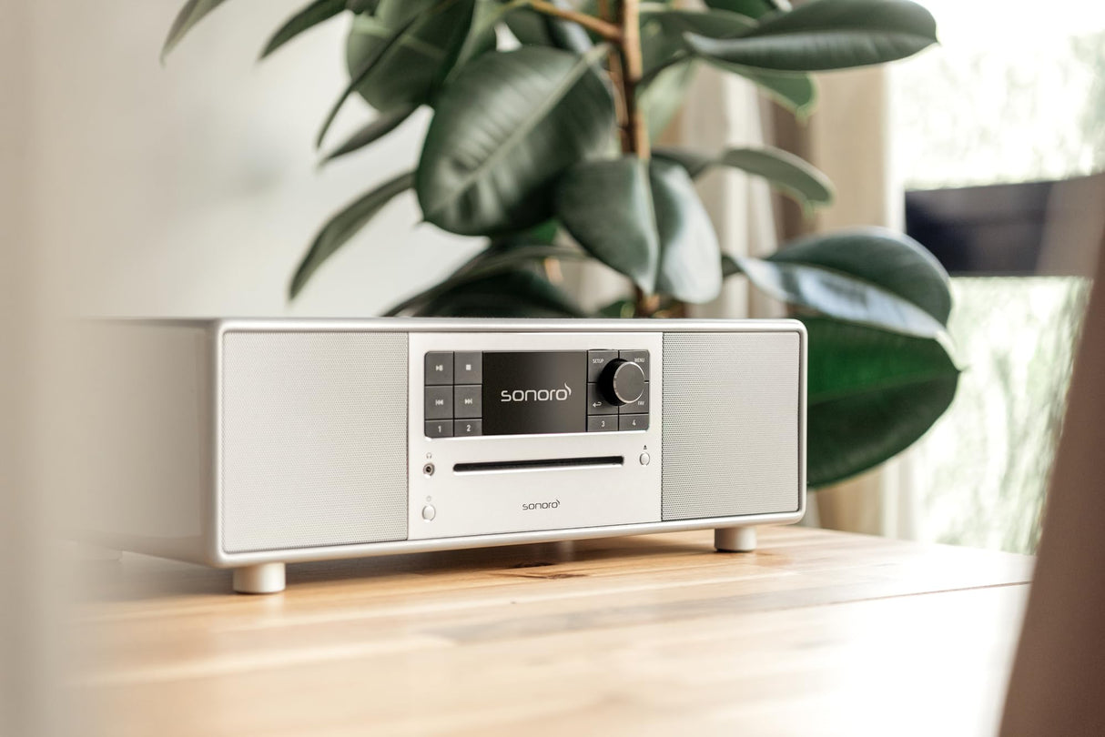 Sonoro Prestige - Cadena Hi-FI (Radio FM/Dab+/Internet, Reproductor de CD, AUX, Bluetooth, Deezer, Spotify, Amazon Music) Plata