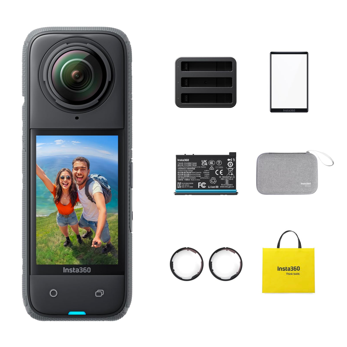 Insta360 X4 Paquete de acción - Cámara de acción 360 Impermeable 8K, Video Gran Angular 4K, Palo Selfie Invisible, Protectores de Lente extraíbles, edición de IA, estabilización, sin Tarjeta microSD