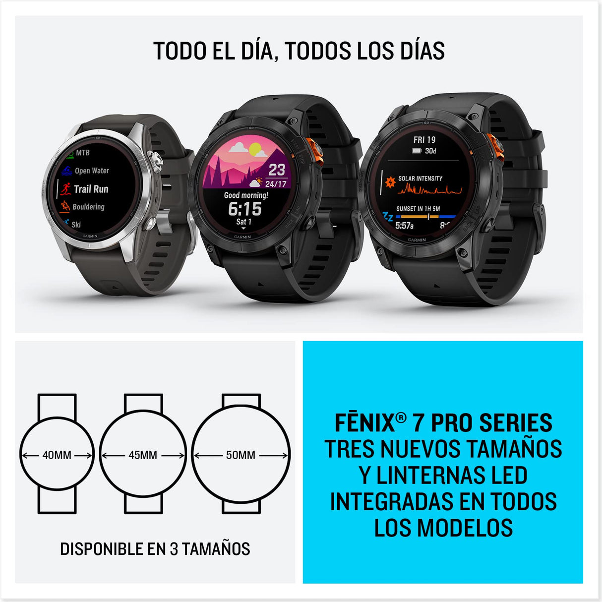 Garmin fēnix 7 Pro Solar, Reloj GPS Multideporte con Carga Solar, Pantalla táctil, Linterna LED, frecuencia cardíaca, mapas, música y 22 días de batería, Negro