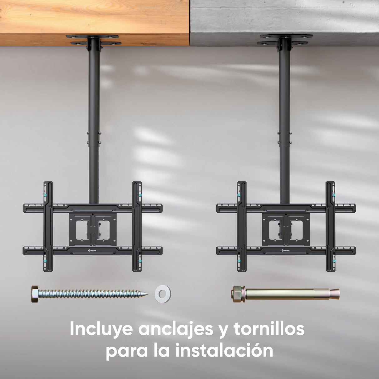 ONKRON Soporte TV Techo de 32 a 80 Pulgadas - Base para TV en Color Negro con Carga de hasta 68 kg - Soporte Television con MAX VESA 600x400 mm/Brazo Television Inclinable con Altura Regulable N2L-B