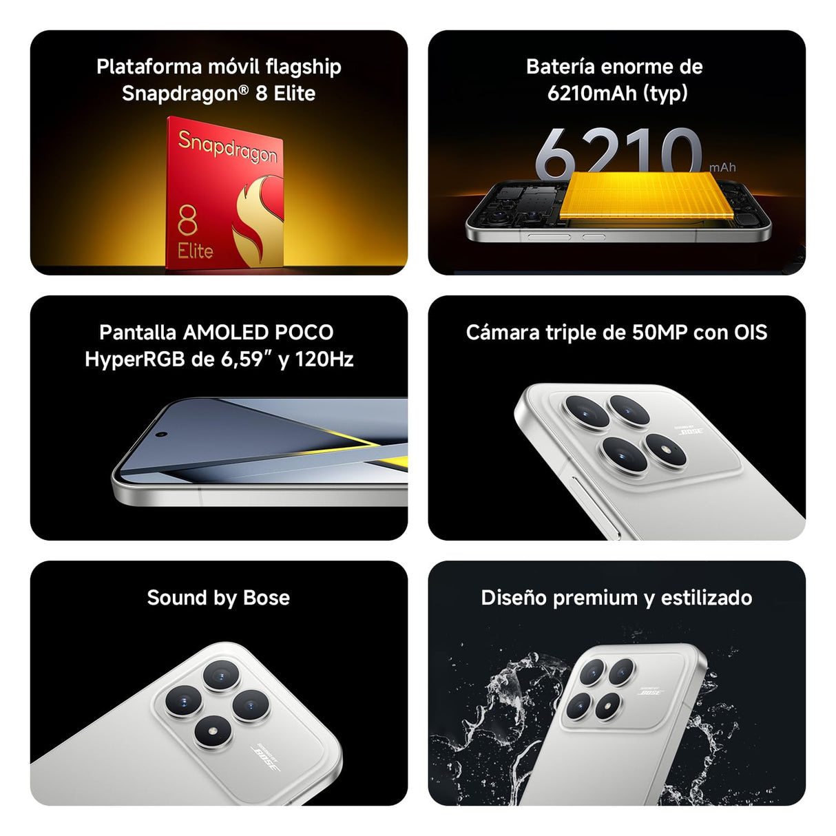 XIAOMI POCO F8 Pro - Smartphone de 12+512GB, Triple cámara de 50MP con OIS, Pantalla AMOLED de 6,59” 120Hz, Snapdragon 8 Elite, Hypercharge 100W, Cargador no Incluido, Azul (Versión ES)