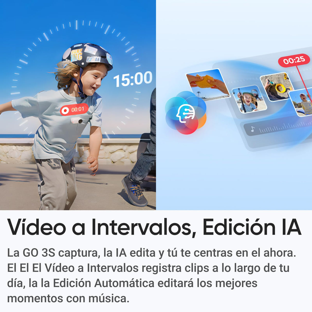 Insta360 GO 3S Paquete Todo en Uno - Cámara Vlogging 4K, POV Manos Libres, Móntala Donde Quieras, Estabilización, 140 Min de batería, Impermeable 10 M, Edición IA, Apple Find My, Vlog, Negro