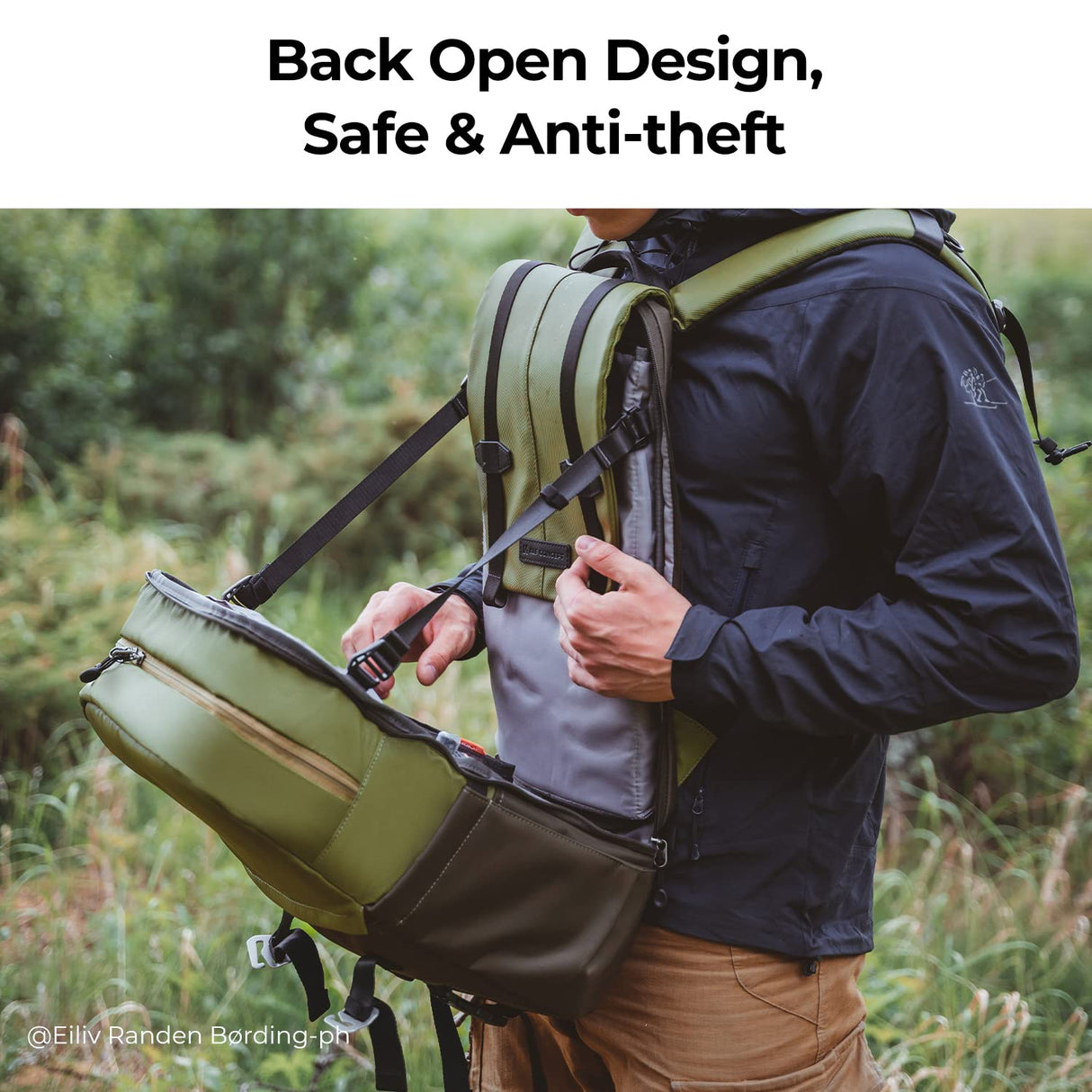 K&F Concept Mochila para Camara Multifuncional,Mochila Fotografía Profesional,Mochila Fotográfica para Reflex Impermeable, Bolsa Cámara Compartimento para Portátil de 15.6 Pulgadas(20L) Verde