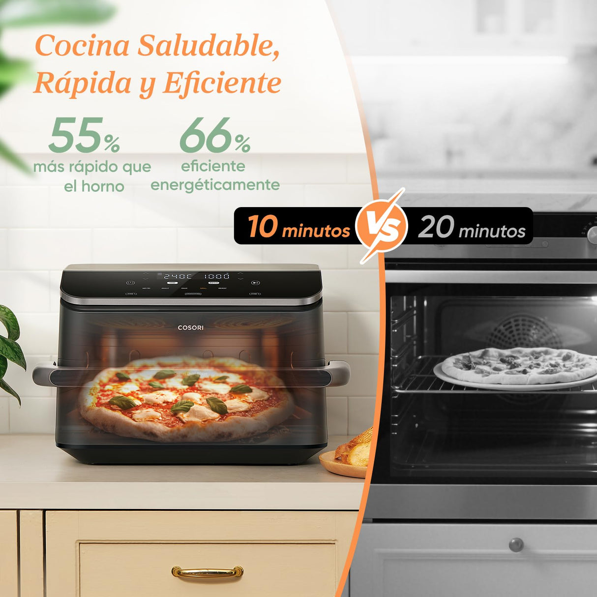 Cosori Freidora de Aire Grande-True Acero Inox-4 Resistencias Dual Blaze TwinFry 10โฏL-Flexible Doble Cesta Air Fryer 2800โฏW- Smart WIFI Controlโ 66โฏ% Eficiencia Energรฉtica-6 en 1-Mรกx 10 Personas
