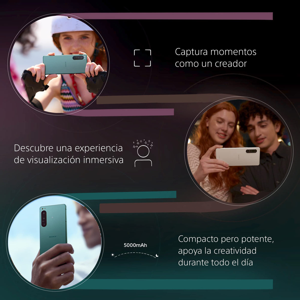 Sony Xperia 5 IV Teléfono Inteligente, OLED de 6.1" 21:9 HDR, Tasa de Refresco de 120 Hz, Entrada de Audio de 3.5 mm, Android 12, Libre, 8 GB de RAM, 128 GB de Almacenamiento, Negro