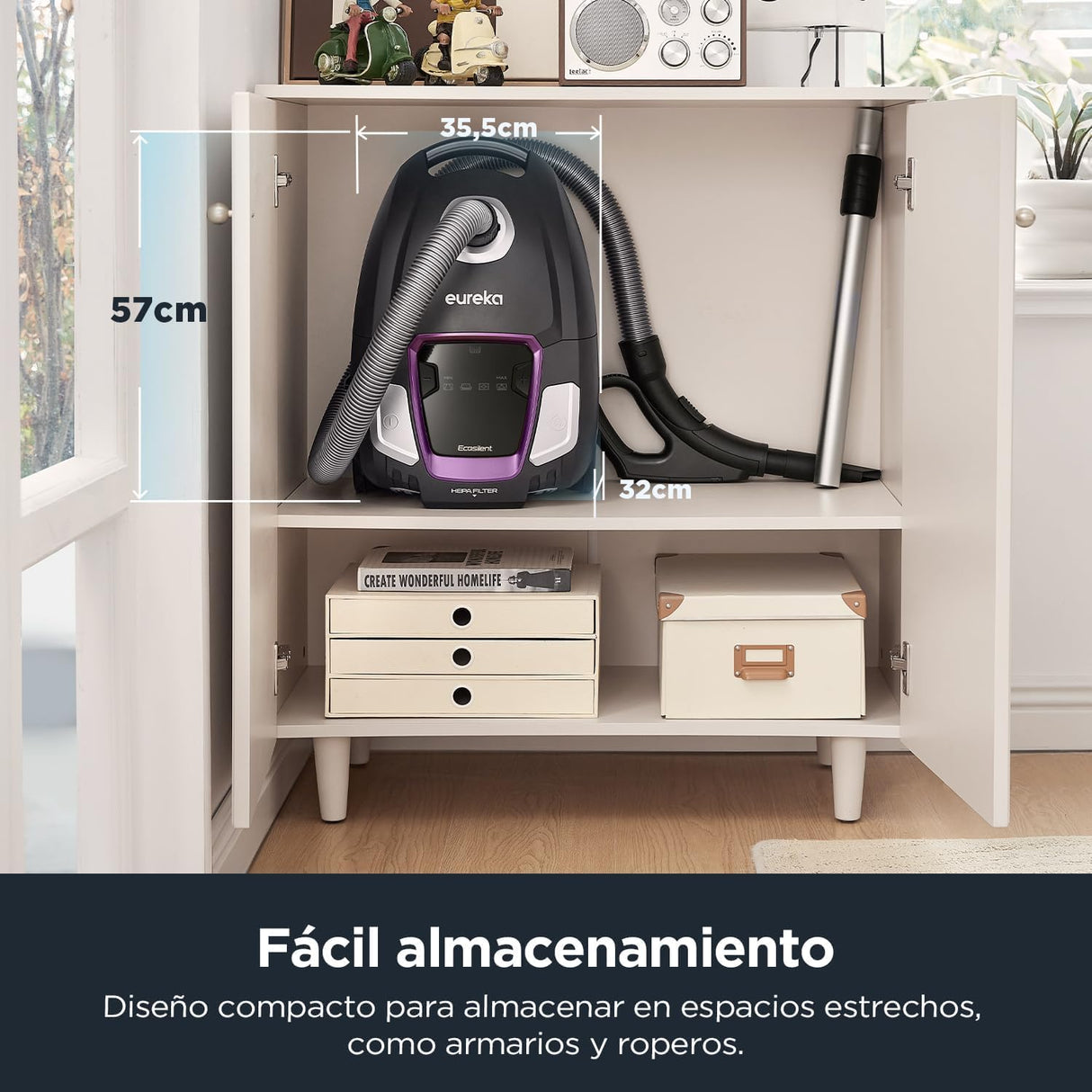 Eureka NEN300 Aspiradora con Bolsa, Aspiradora de Suelo de 62 dB(A) Ultra Silenciosa, 700 W, 2L, Aspirador potente y con Filtro Higiénico, Práctica para Suelos Duros, Parquet, Alfombras, Baldosas