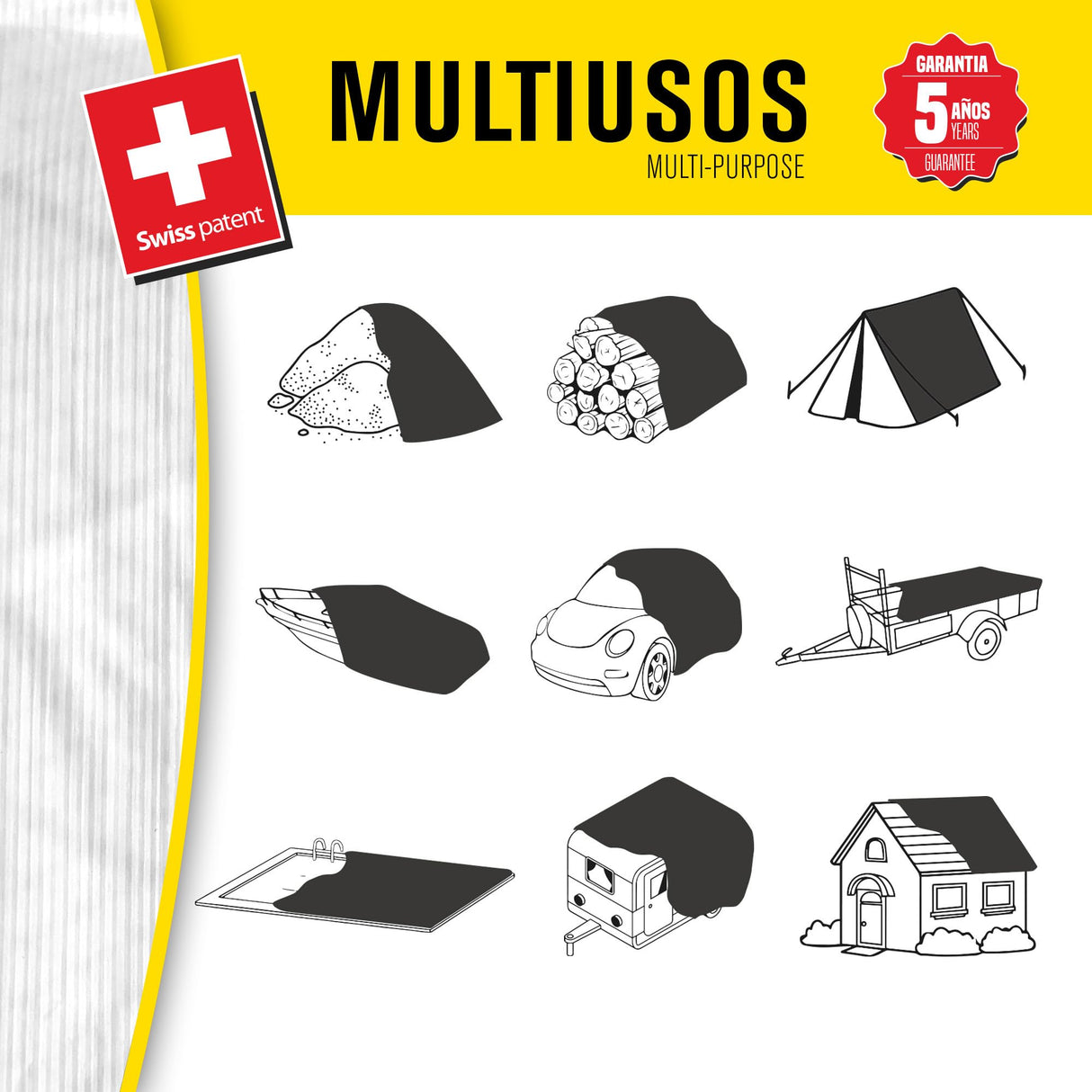 Bikain - Lona Impermeable Exterior - 8x12 Metros - 120g/m2 Reforzada - Argollas Antidesgarro - Toldo 100% Impermeable y 100% Protección UV - Cubretodo Múltiples Usos - 3 Capas Laminado Cruzado