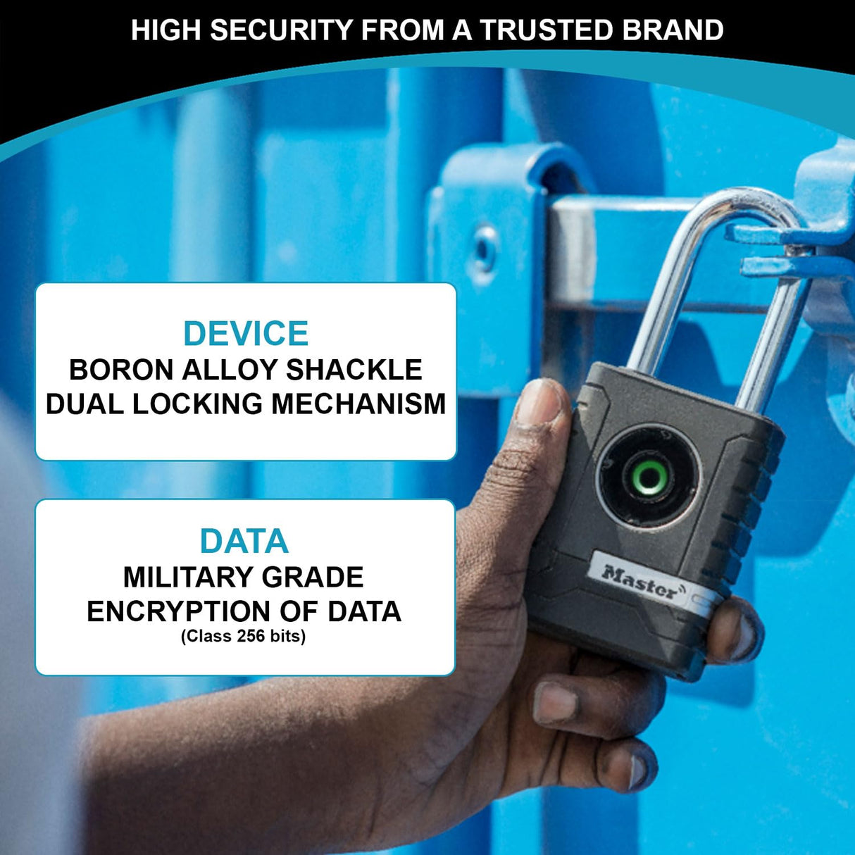 Master Lock 4401EURLHEC Candado con conexión Bluetooth para uso privado o profesional, Estanco, Grillete largo