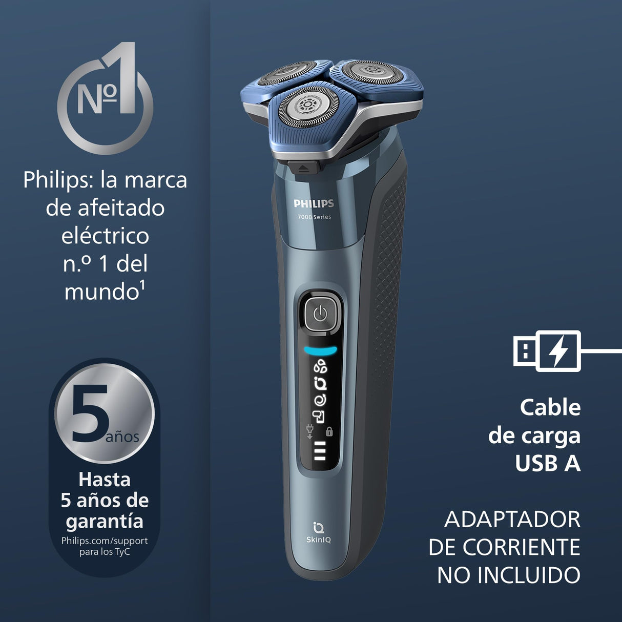 Philips Serie 7000 Afeitadora Eléctrica Hombre, Máquina de Afeitar Barba con Barbero, 45 cuchillas, Para piel sensible, 60min de uso, En Seco y Húmedo, Recargable, Centro de Limpieza, S7882/54, Azul