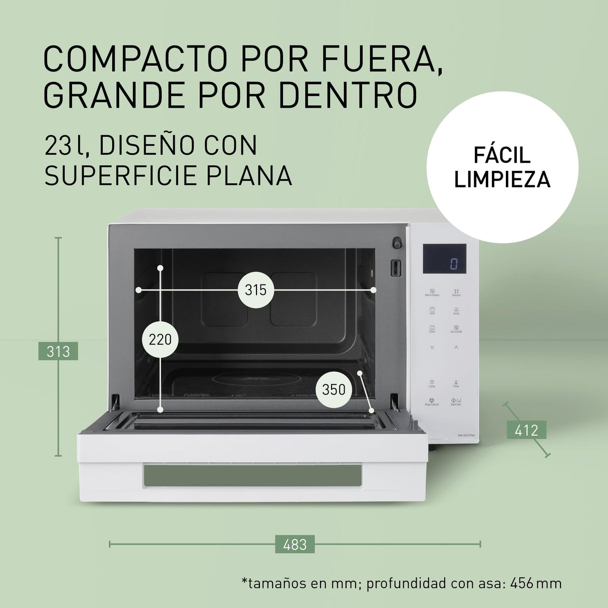 Panasonic NN-DF37PWEPG Horno Microondas y Grill, 1000W, 23L, Inverter, Modo Eco Combi, Plato no Giratorio, 16 Programas Automáticos, Bandeja Esmaltada, Rejilla Alambre, Fácil Limpieza, Blanco