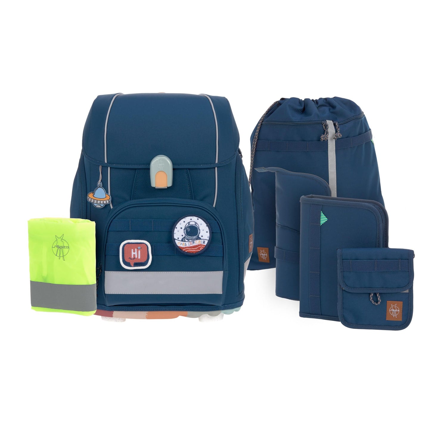 LÄSSIG Juego de mochilas escolares de 7 piezas para niños/ School Set Boxy Unique, navy