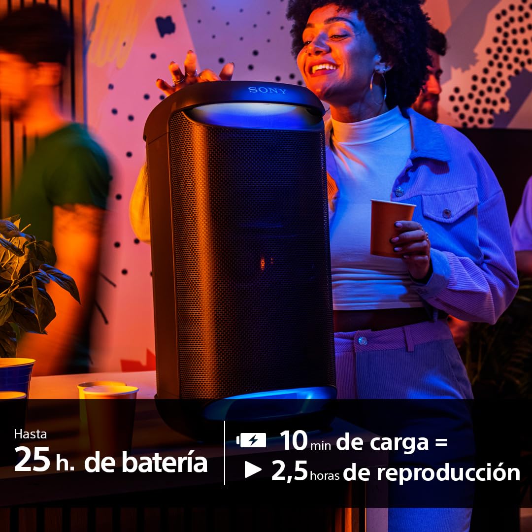 Sony SRS-XV500 Altavoz Inalámbrico Bluetooth para Fiestas, Sonido Potente, Mega Bass, 25h Autonomía, Portátil, Iluminación LED, Party Connect, Clasificación IPX4, Entrada Micrófono o Guitarra