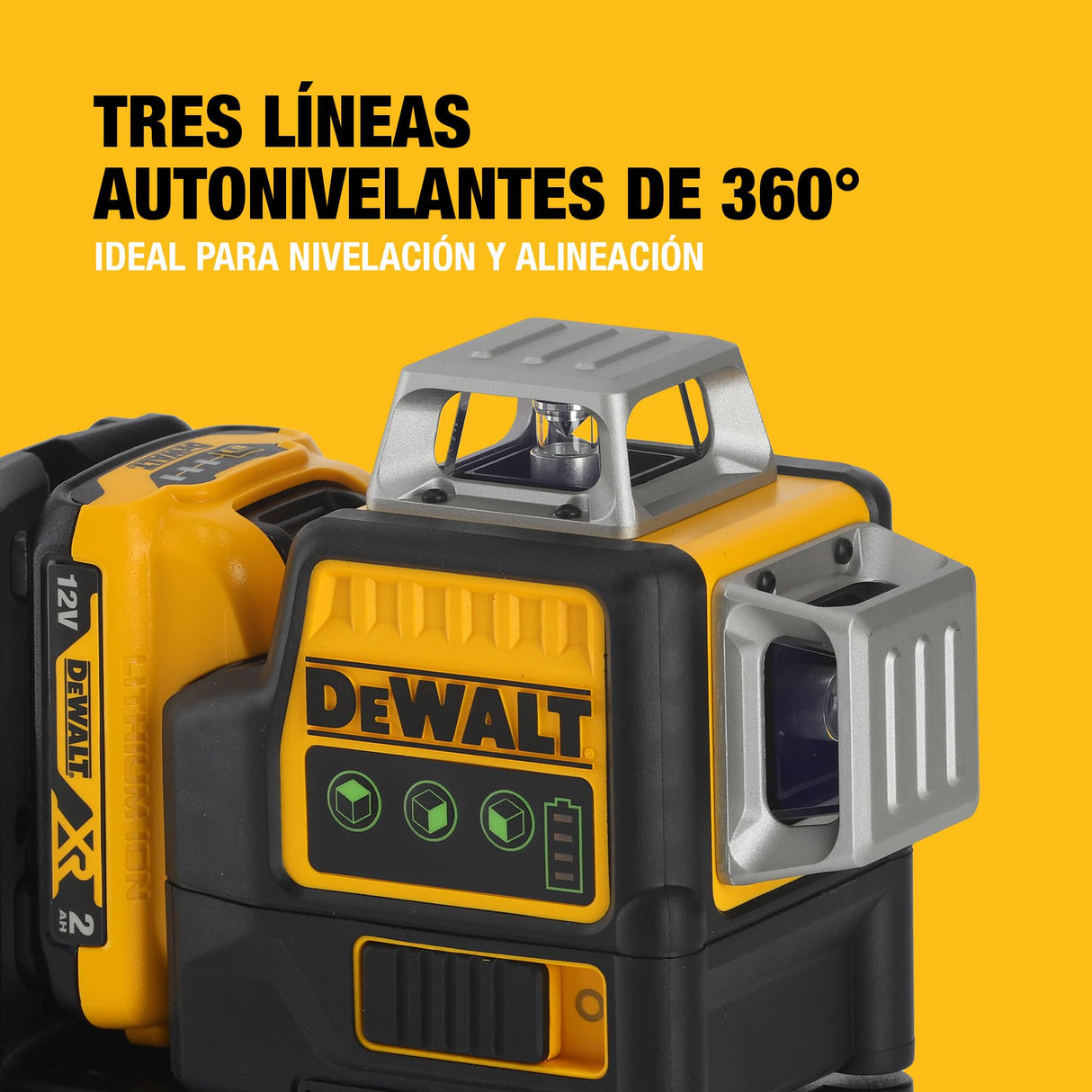 DEWALT Nivel Láser de Línea Cruzada Verde, 12V XR, 3x 360º con batería 2Ah, DCE089D1G-QW