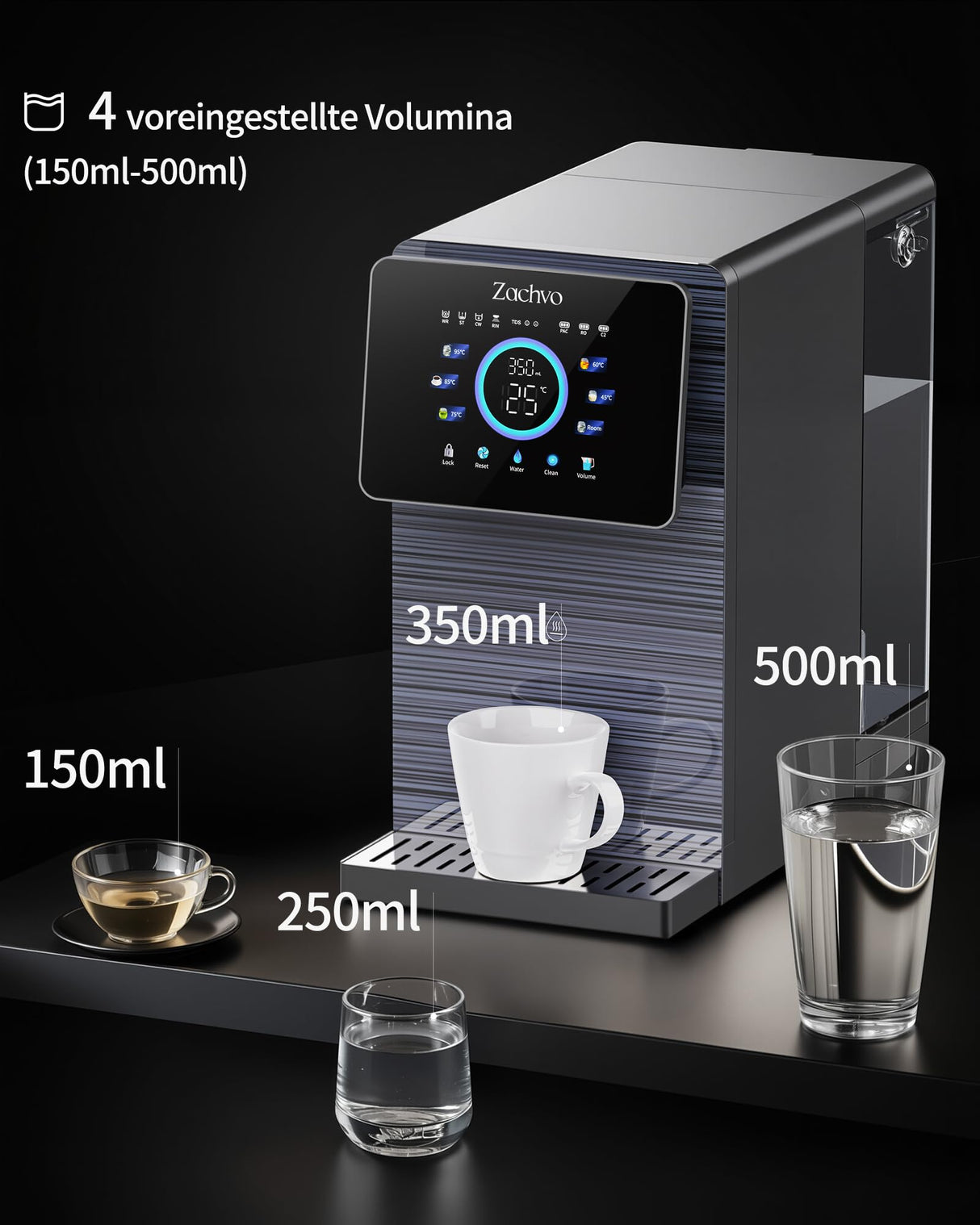 ZACHVO Sistema de ósmosis para agua potable, 10 niveles de temperatura, filtro de agua de ósmosis, filtro de agua potable, depósito de agua de 7 litros