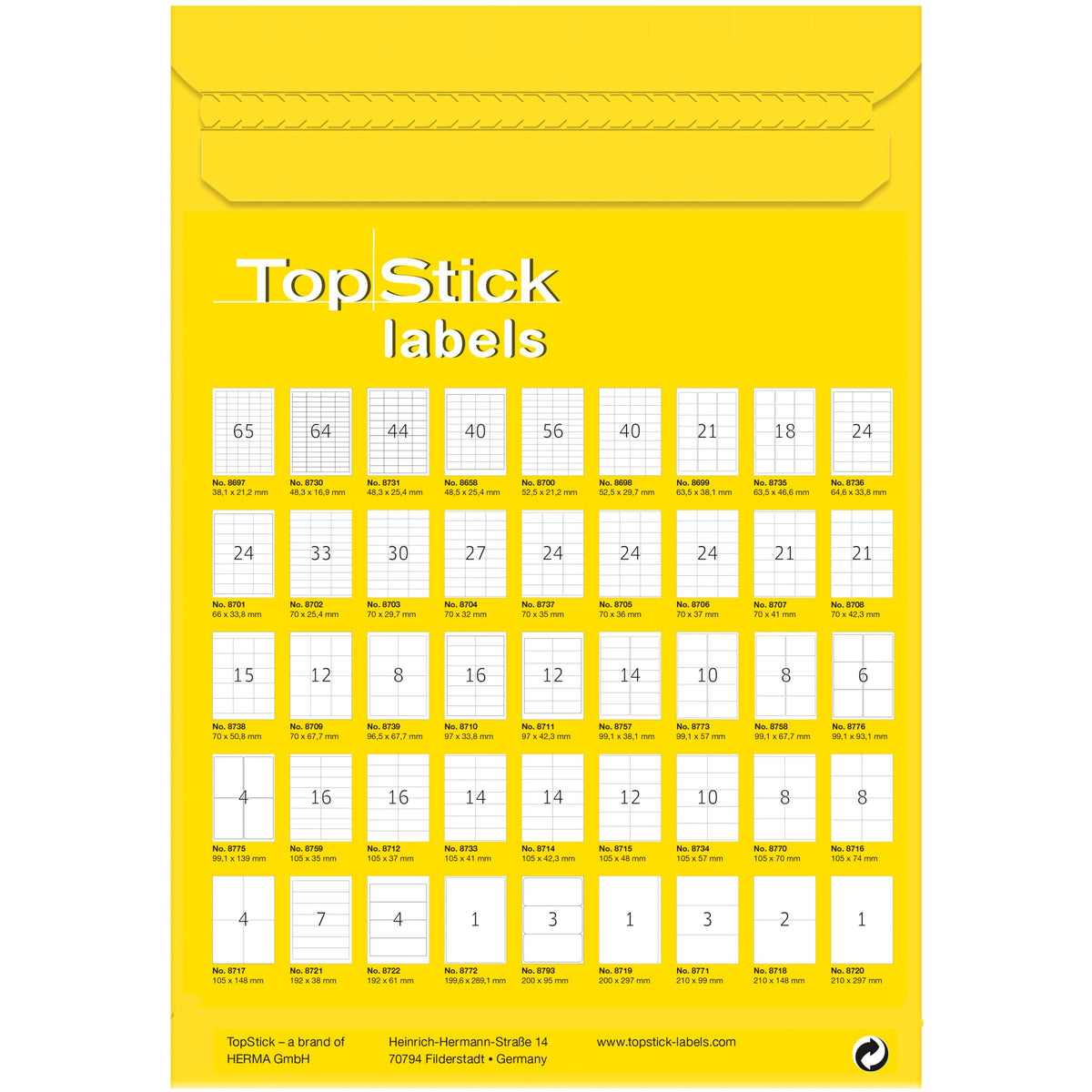 TopStick 8718 Etiquetas universales A4 grande, paquete de 10 (210 x 148 mm, 1000 hojas, papel, mate) autoadhesivas, imprimible, pegatinas de dirección permanentes, 2000 adhesivos blancas