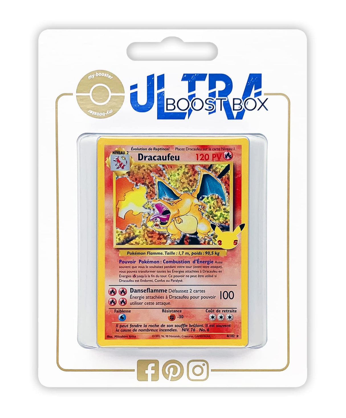 Dracaufeu (Charizard) 4/102 Colección Clásica Holo - Ultraboost X Epée et Bouclier - Célébrations - 25 ANS - Box de 10 Cartas Pokémon Francés
