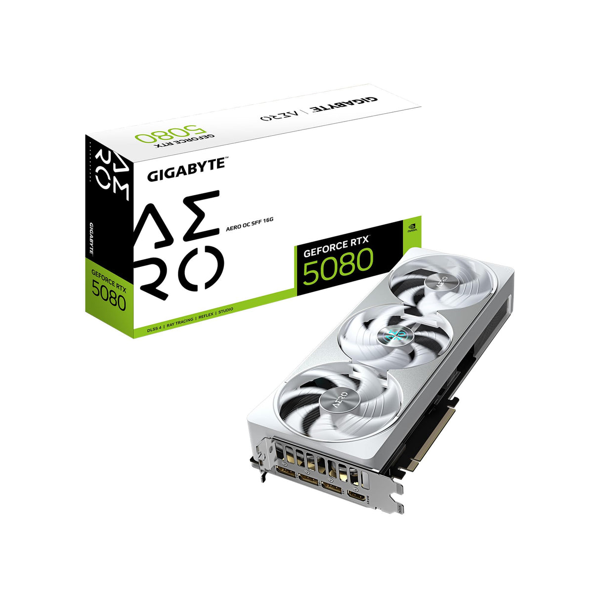 Gigabyte Tarjeta gráfica GeForce RTX 5080 Aero OC SFF 16G, Sistema de refrigeración WINDFORCE, 16 GB 256 bits GDDR7, Tarjeta de Video GV-N5080AERO OC-16GD