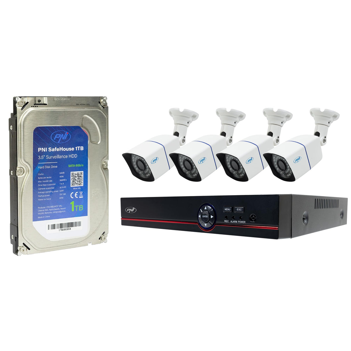 AHD PNI House PTZ1500 - Kit de videovigilancia con 4 cámaras Exteriores de 5 MP y PNI SafeHouse de 1 TB Incluido