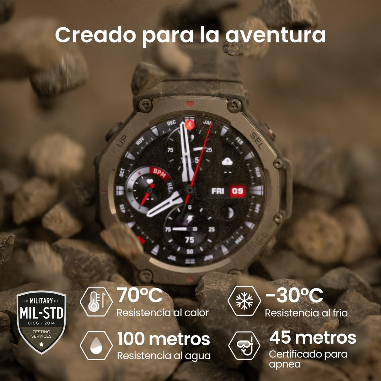Amazfit T-Rex 3 Outdoor Smartwatch 48 mm Pantalla AMOLED, Mapas & Navegación Offline, 6 Sistemas de Satélite GPS Doble Banda, 27 Días de Duración de Batería, Pago NFC, 170 Modo Deportes de Aventura