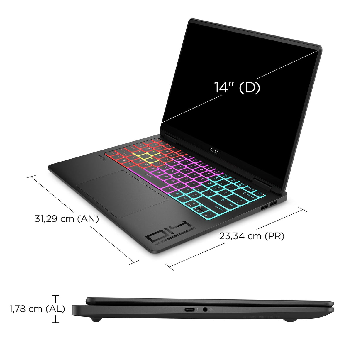 HP OMEN Transcend 14-fb1010ns - Ordenador Portátil Gaming de 14" OLED 3K 120Hz (Intel Ultra 9-285H, 32GB RAM, 1 TB, NVIDIA GeForce RTX 5070, Windows) Negro - Teclado QWERTY Español