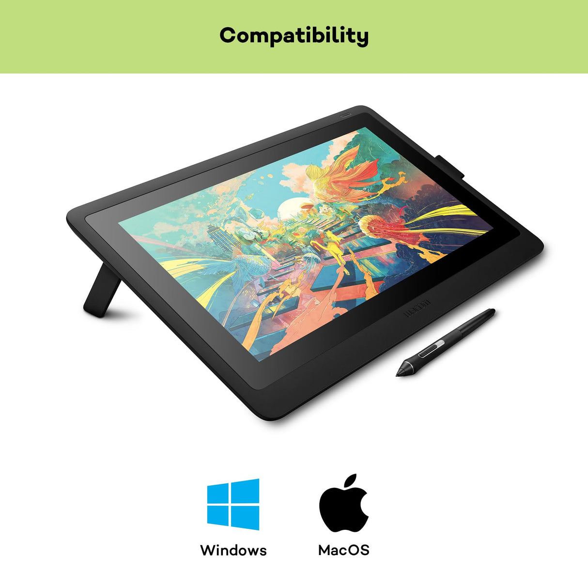 Wacom Cintiq 16 - Monitor Interactivo y bolígrafo Wacom Pen Pro 2, Pantalla LCD de 16" para diseño digital, Resolución Full HD, Compatible con Windows y OS, Negro