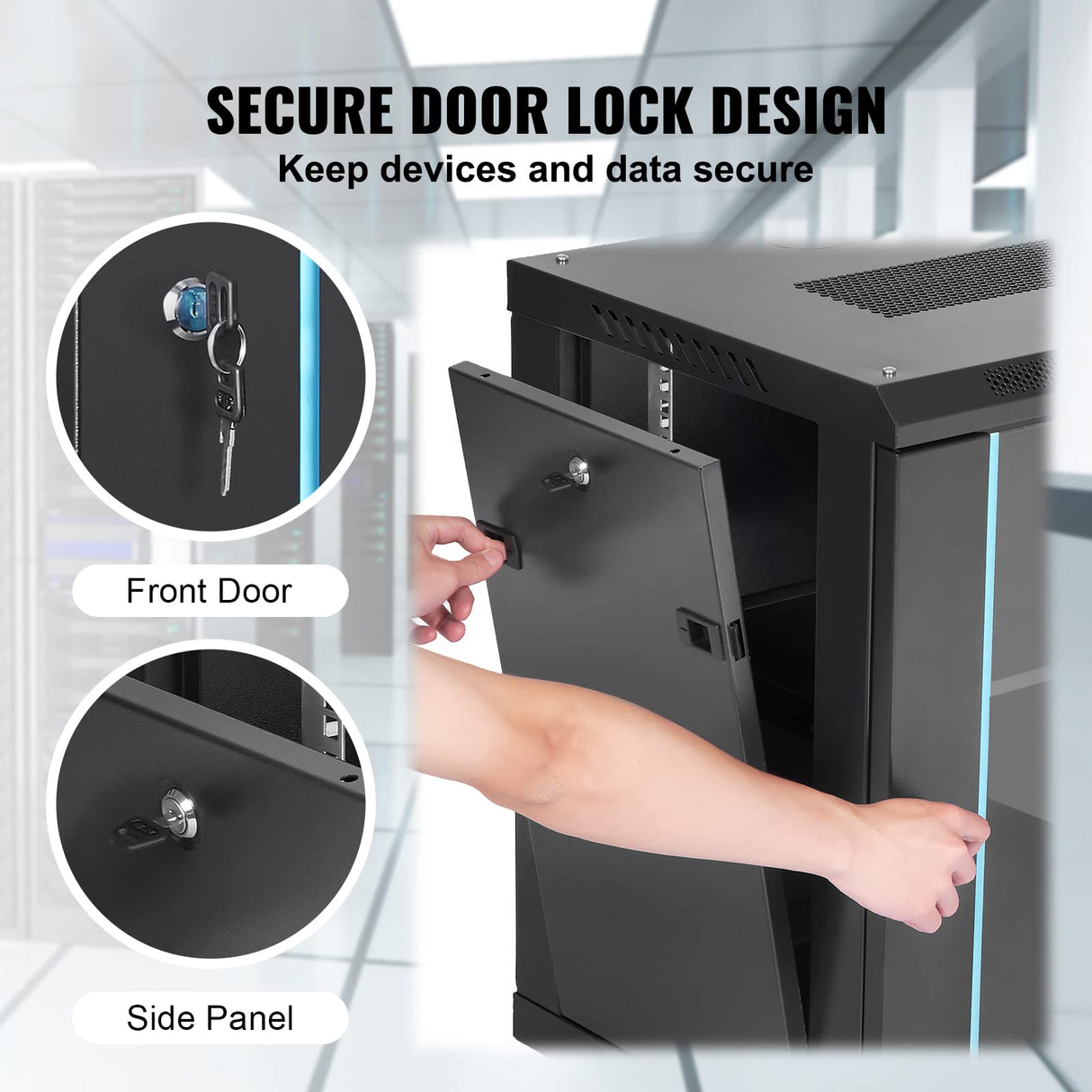 VEVOR Gabinete para servidor de red montaje en pared de 12U, 15,5" gabinete en rack para servidores 200 lbs con paneles laterales de puerta de vidrio con cerradura para equipos de TI, dispositivos A/V