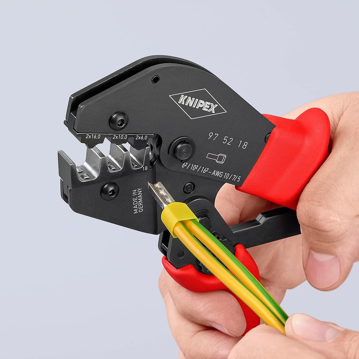 Knipex Alicate para crimpar terminales también para trabajar a dos manos bruñido, recubiertos de plástico antideslizante 250 mm 97 52 18
