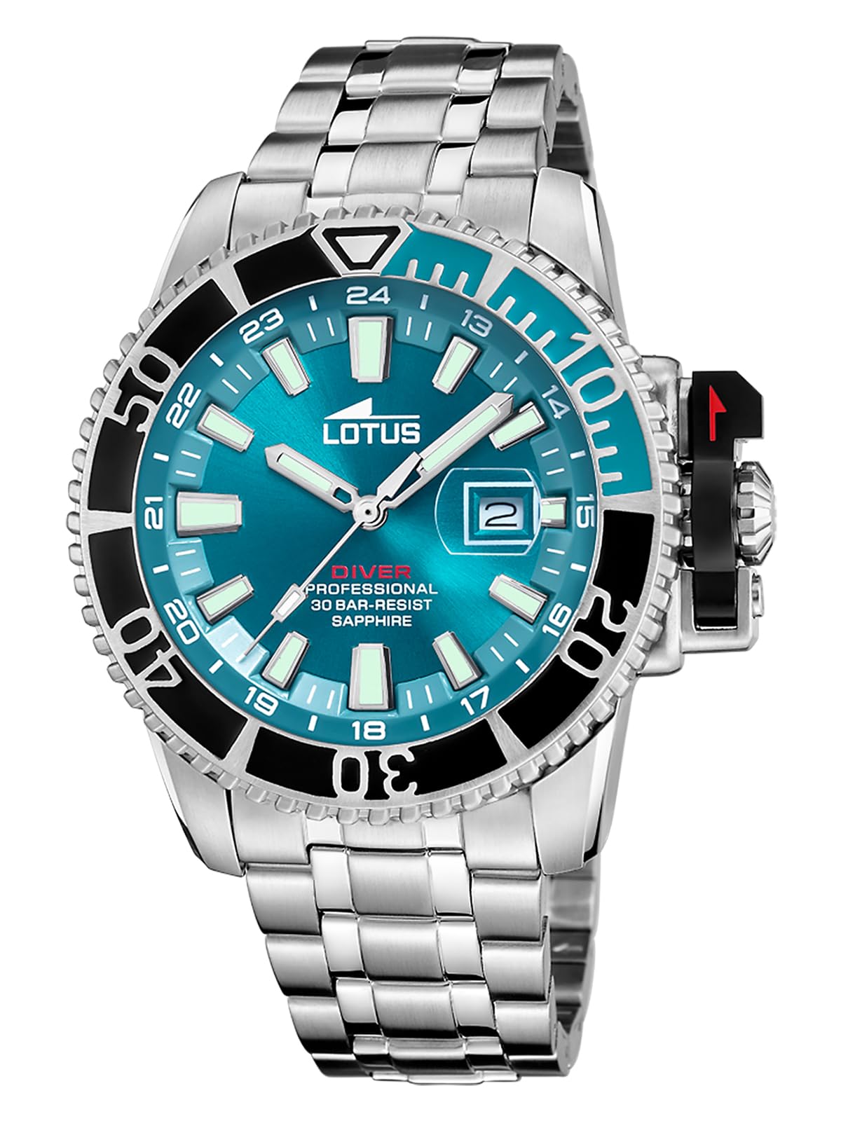 Reloj Lotus para Hombre 18938/1 Diver Caja de Acero Inoxidable 316l Plateado Correa de Acero Inoxidable 316l Plateado