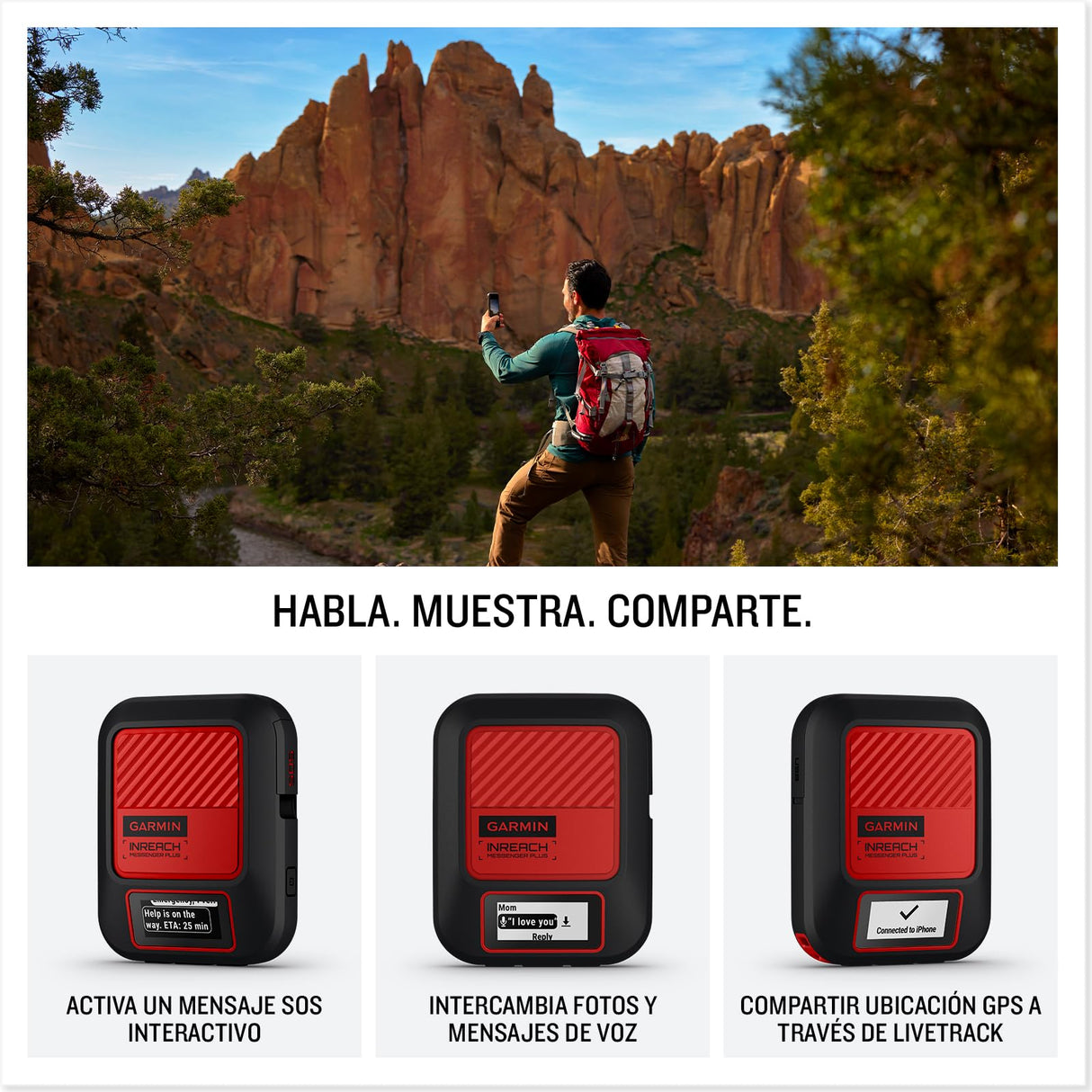 Garmin inReach Messenger Plus, GPS portátil Compacto con mensajería Multimedia bidireccional, Disparador SOS dedicado, mapas mejorados, navegación y Datos de ubicación precisos por satélite