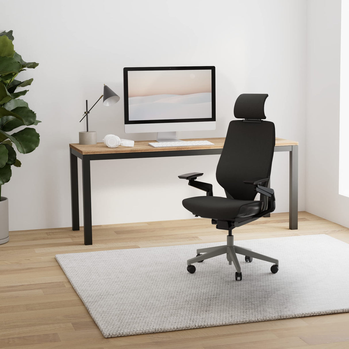 Steelcase Gesture, silla de oficina ergonómica con brazos 360 grados, sujeción lumbar y reposa cabeza regulables Ónix